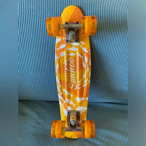 Vintage SUNHOO Orange Fish Mini Skateboard with Light Up Rainbow Wheels